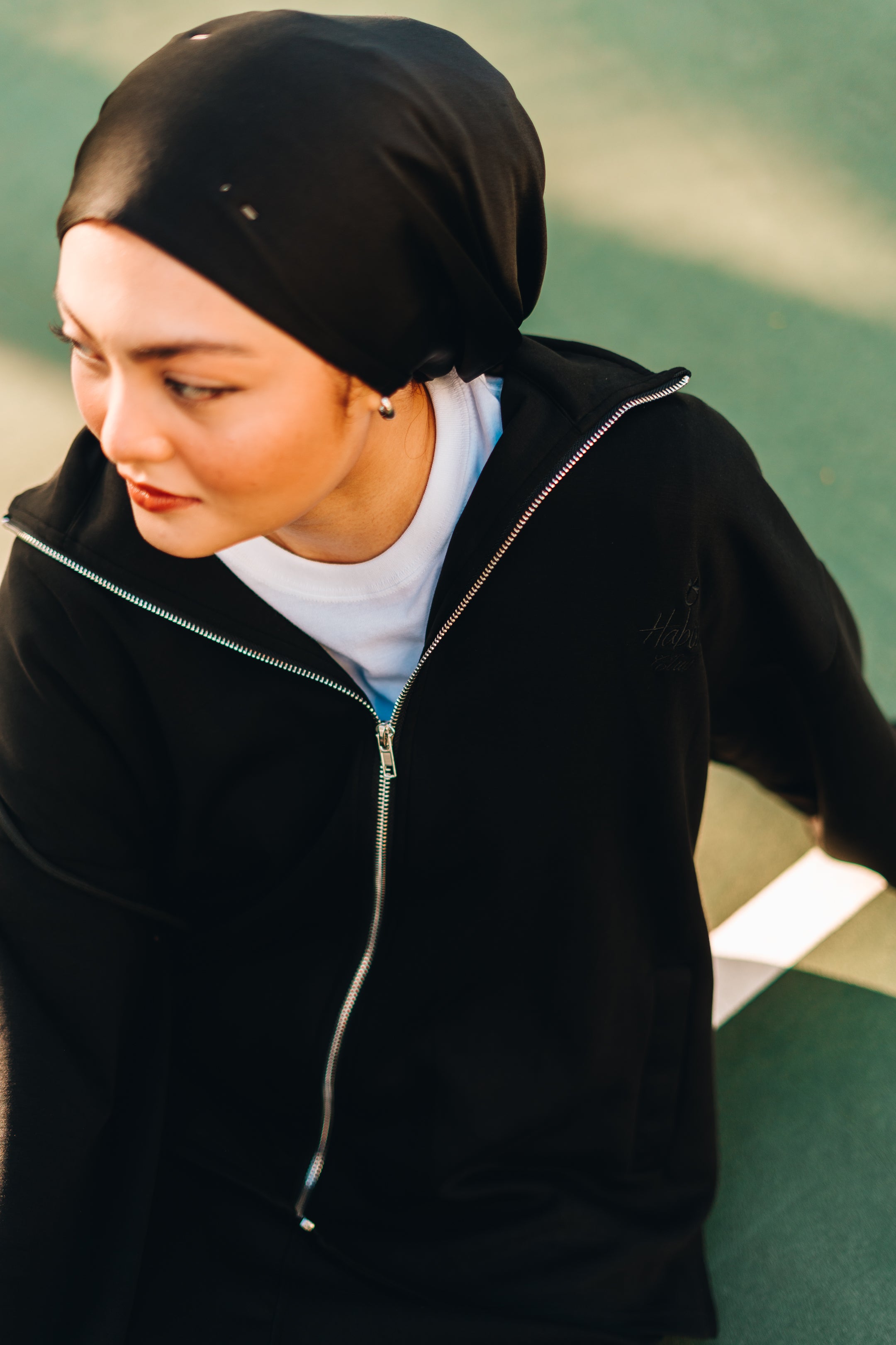 Habibti Modal Zip-Up Hoodie in Black