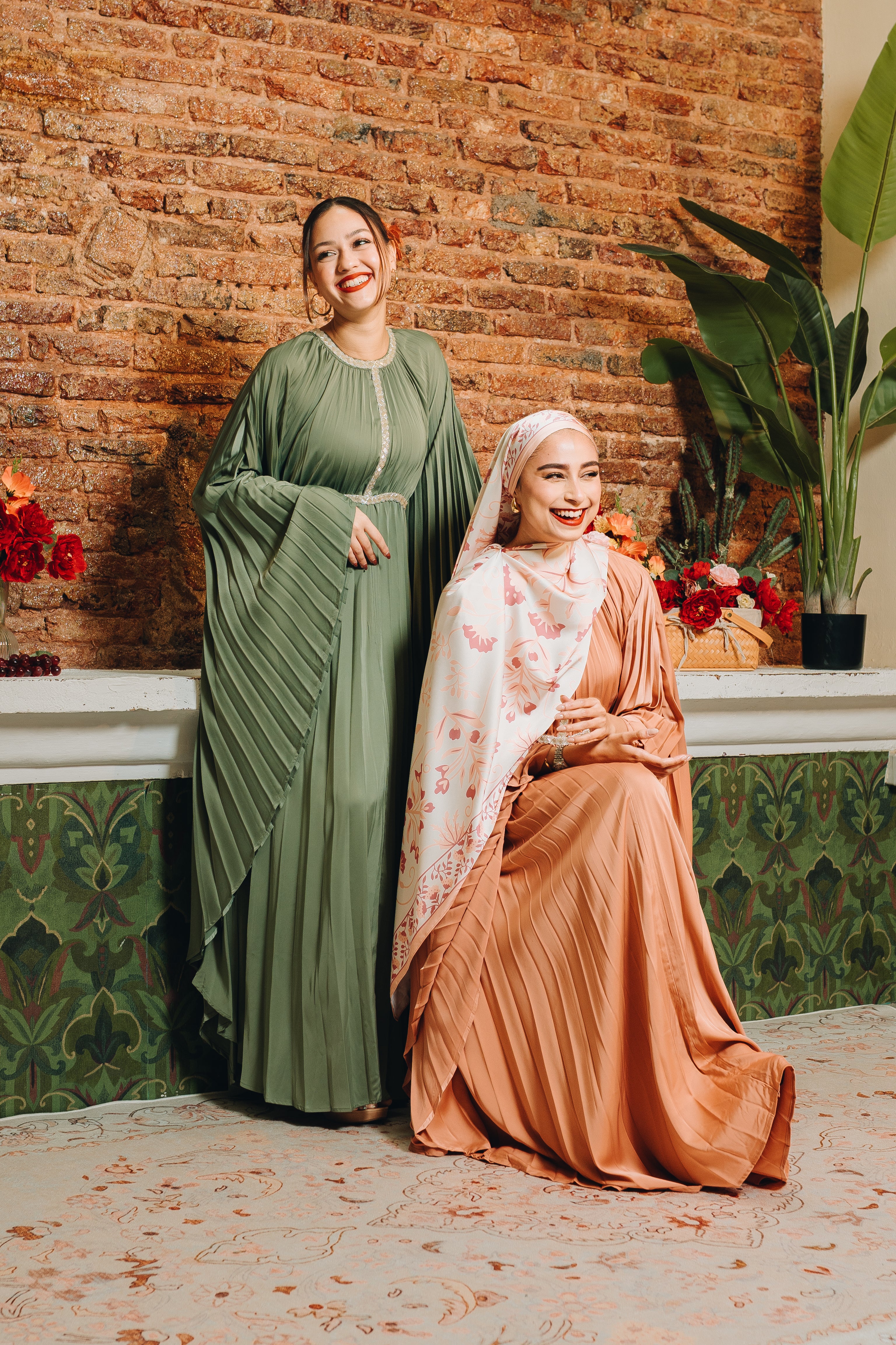 Valencia Pleated Kaftan in Deep Sage