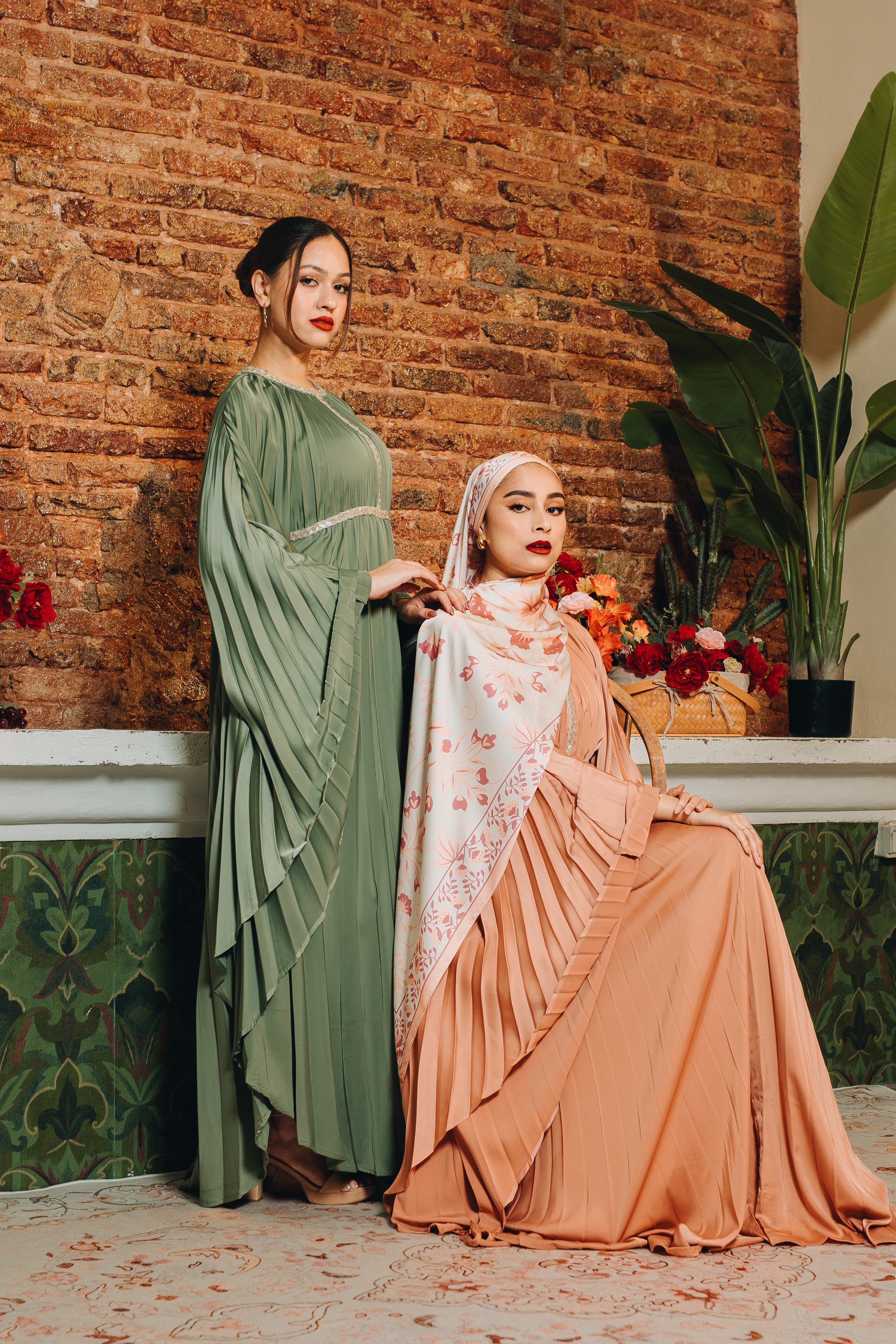 Valencia Pleated Kaftan in Deep Sage