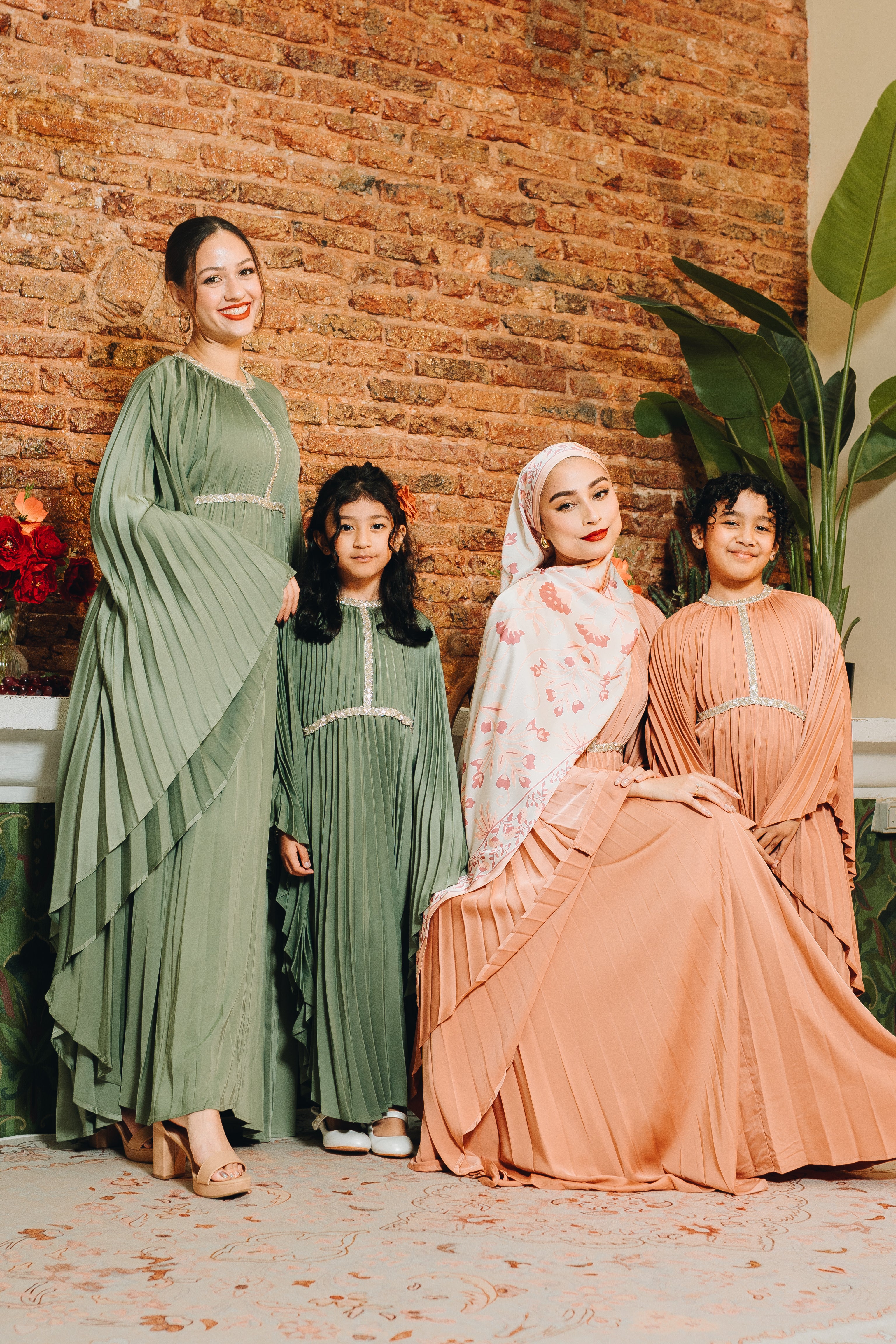 Valencia Pleated Kaftan in Deep Sage