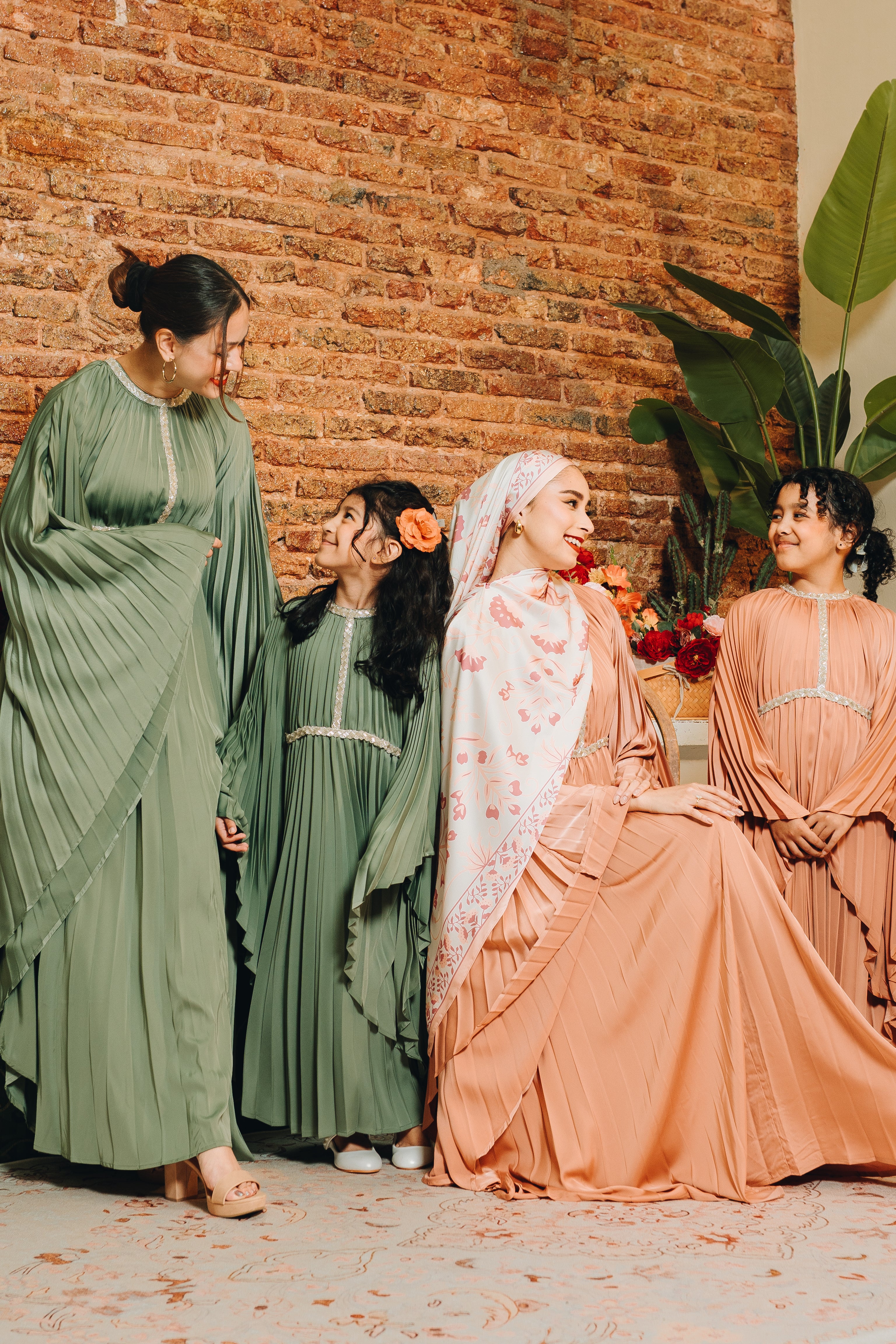 Valencia Pleated Kaftan in Deep Sage
