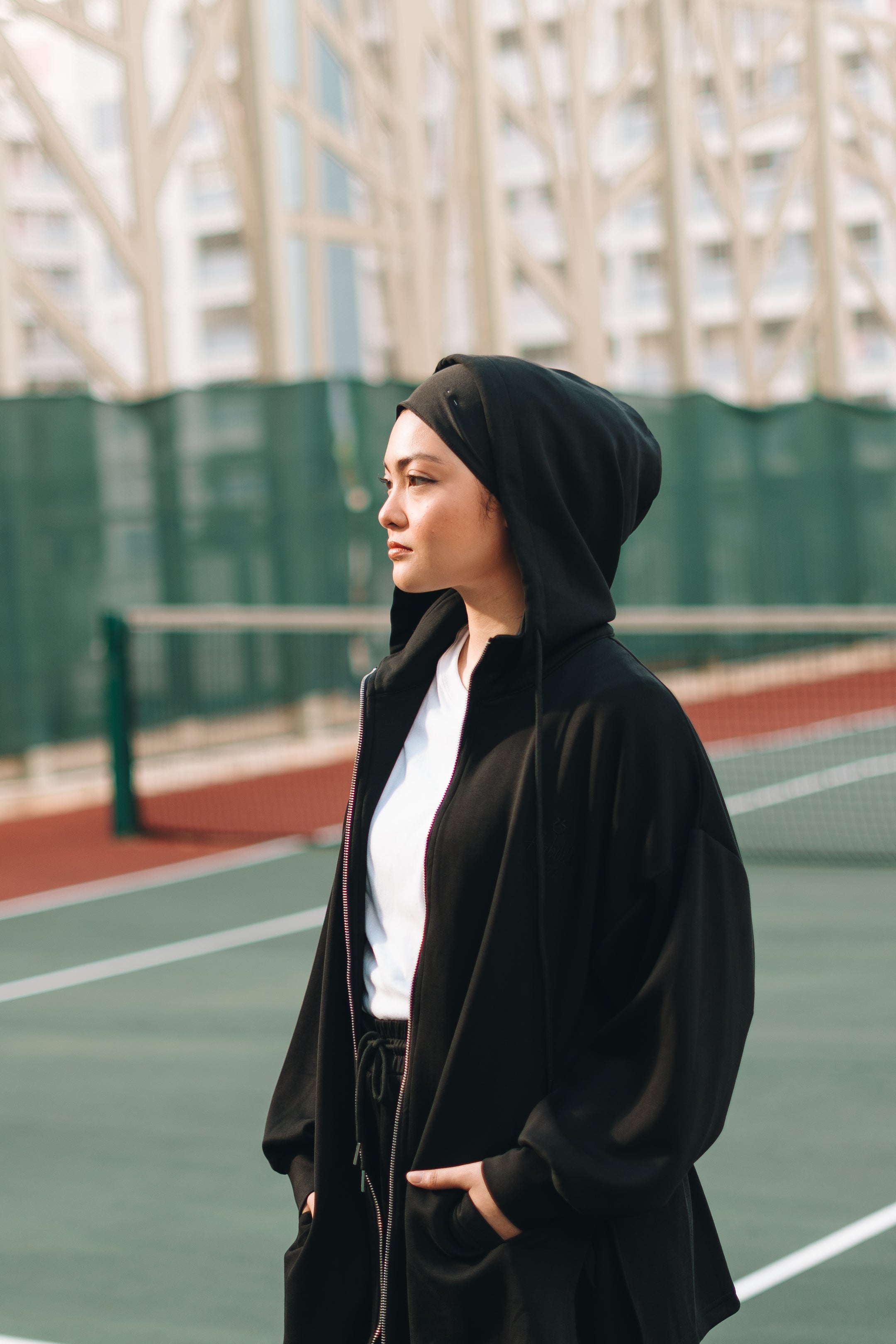 Habibti Modal Zip-Up Hoodie in Black